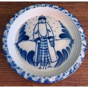 Salt Glazed Ceramic Pottery Eldreth Pottery 1992 Signed Santa Claus Plate Blue